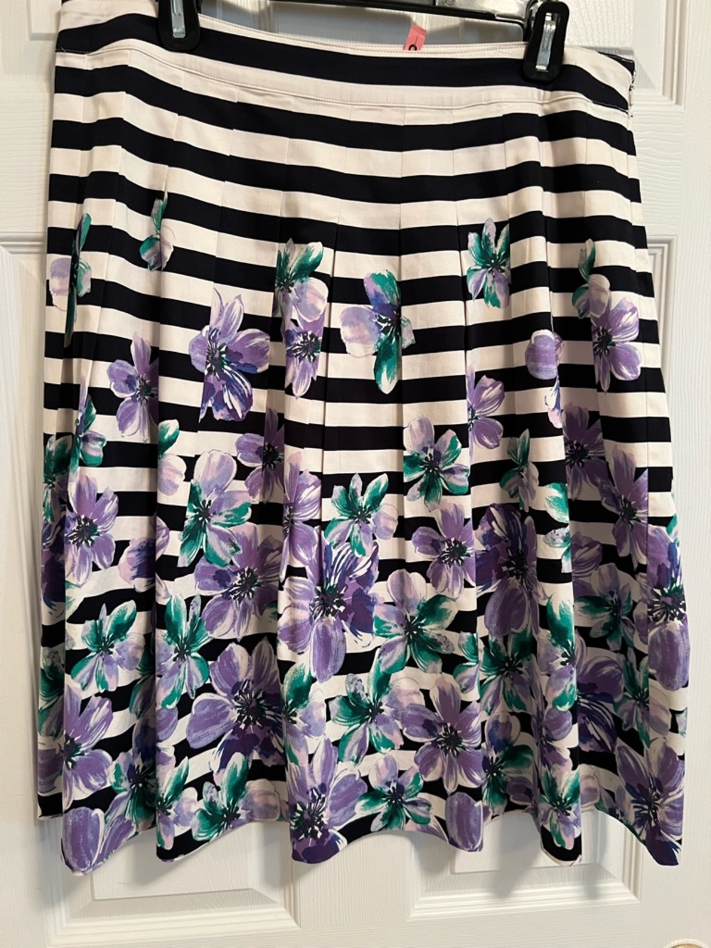 Talbots Floral Stripe A-Line Skirt in Black, White & Purple